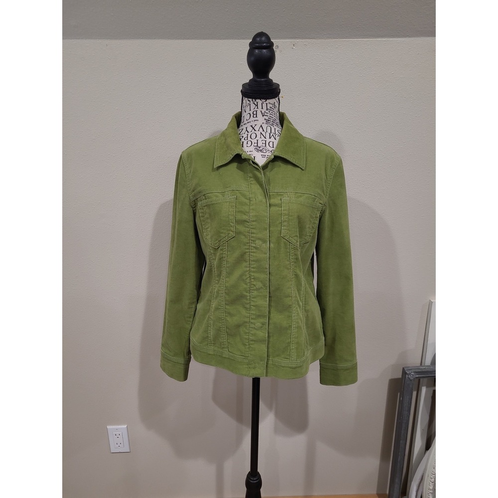 Chico's Green Micro Corduroy Jacket snap front  Women SZ S/4 stretch office work